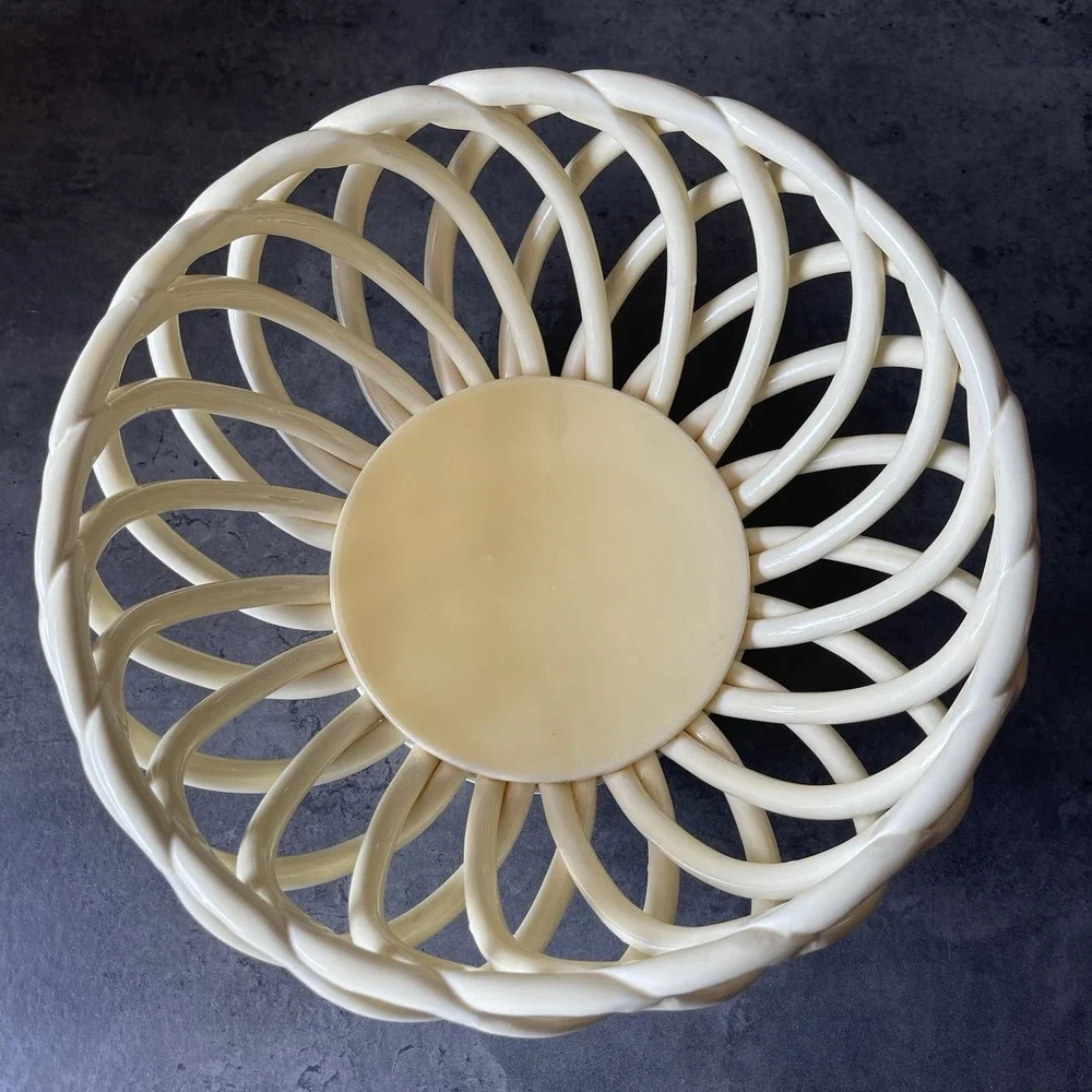 VTG Palermo Artimino Woven Ceramic Bread Basket Fruit Bowl Ironstone Yellow MCM
